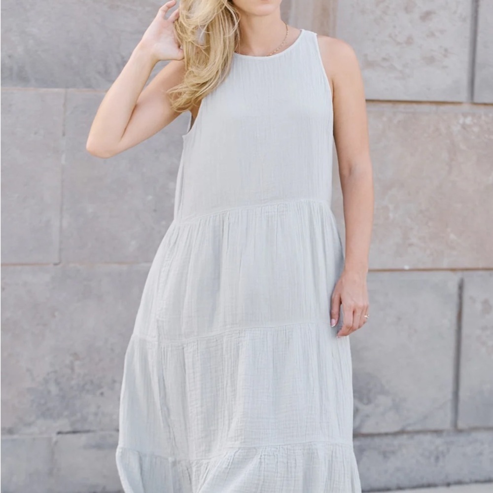 Shannon Possero | Vickey Sleeveless Tiered Gray Maxi Dress | 100% Cotton | Sz S